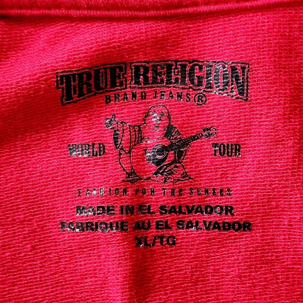 True Religion Henley Hooded Shirt Mens XL Red Black Colorblock‎ Long Sleeve